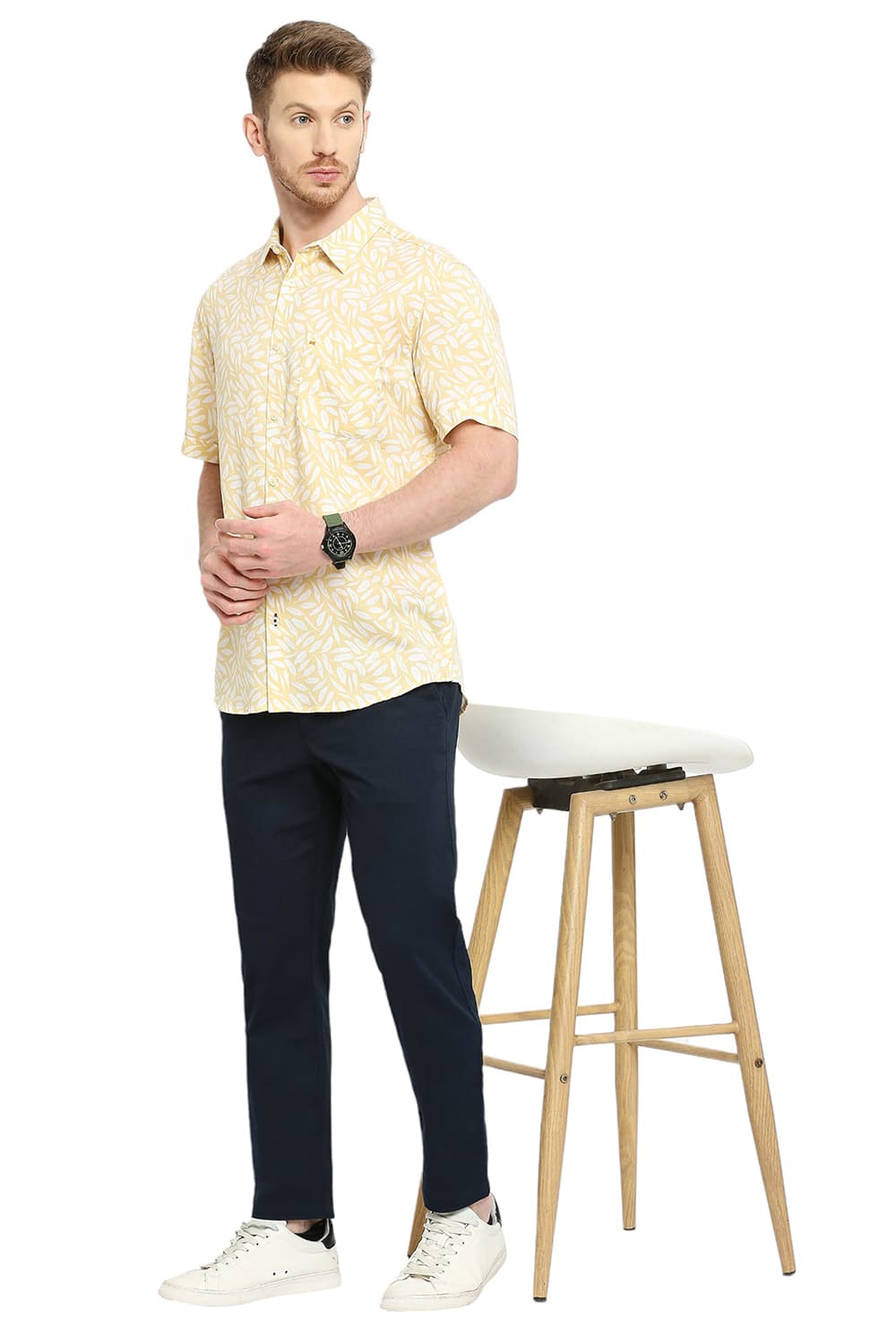 BASICS SLIM FIT TENCEL PRINTED HALFSLEEVES SHIRT