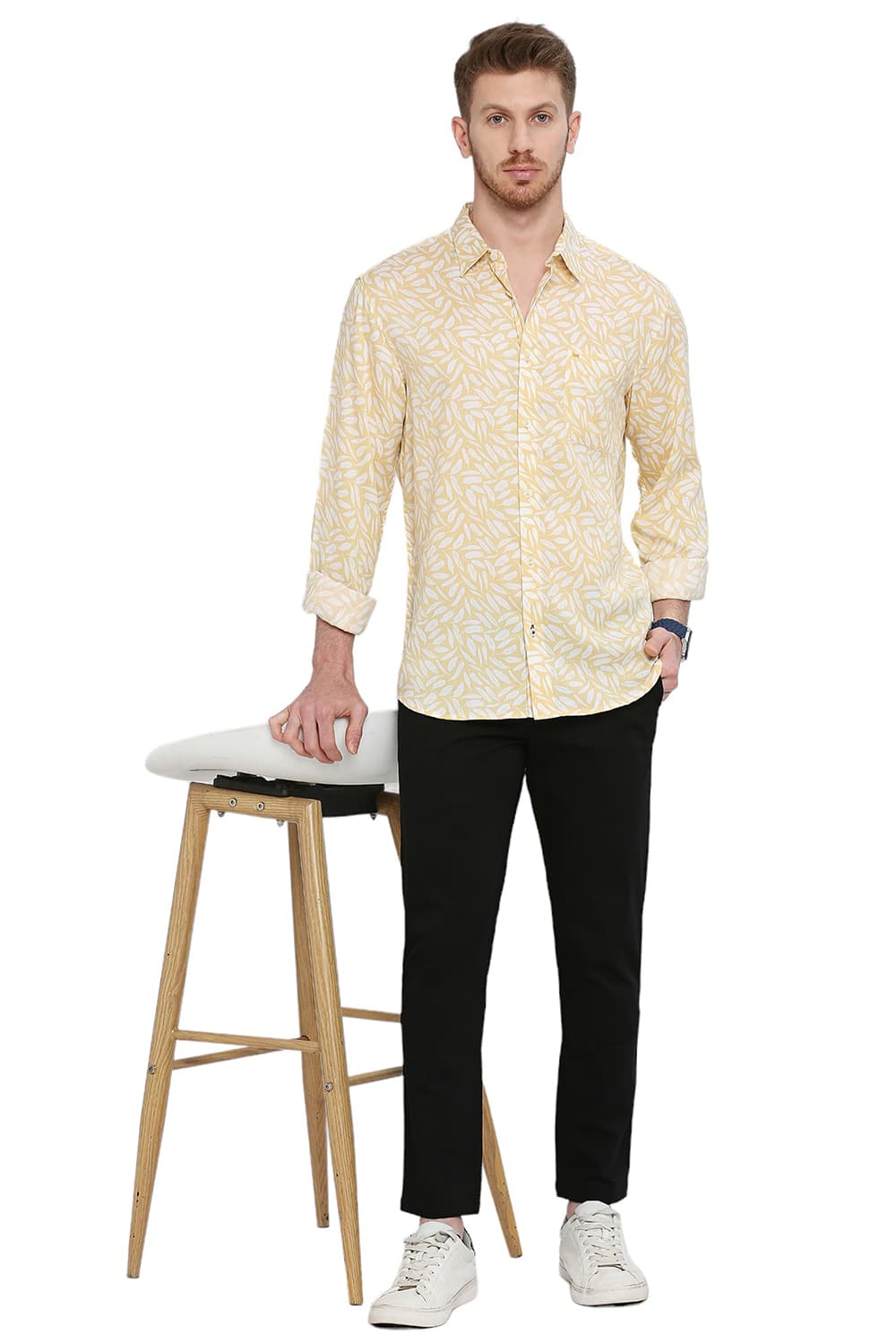 BASICS SLIM FIT TENCEL PRINTED SHIRT