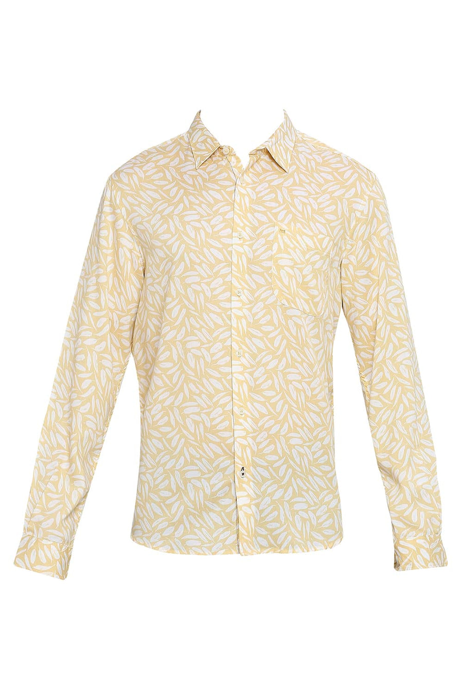 BASICS SLIM FIT SUNDRESS YELLOW TENCEL PRINTED SHIRT