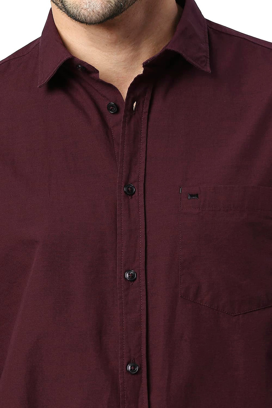 BASICS SLIM FIT CORDOVAN WINE COTTON FIL-A-FIL SHIRT