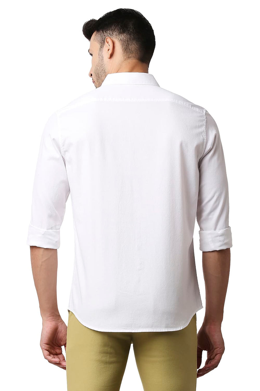 BASICS SLIM FIT LUCENT WHITE COTTON CREPE SHIRT