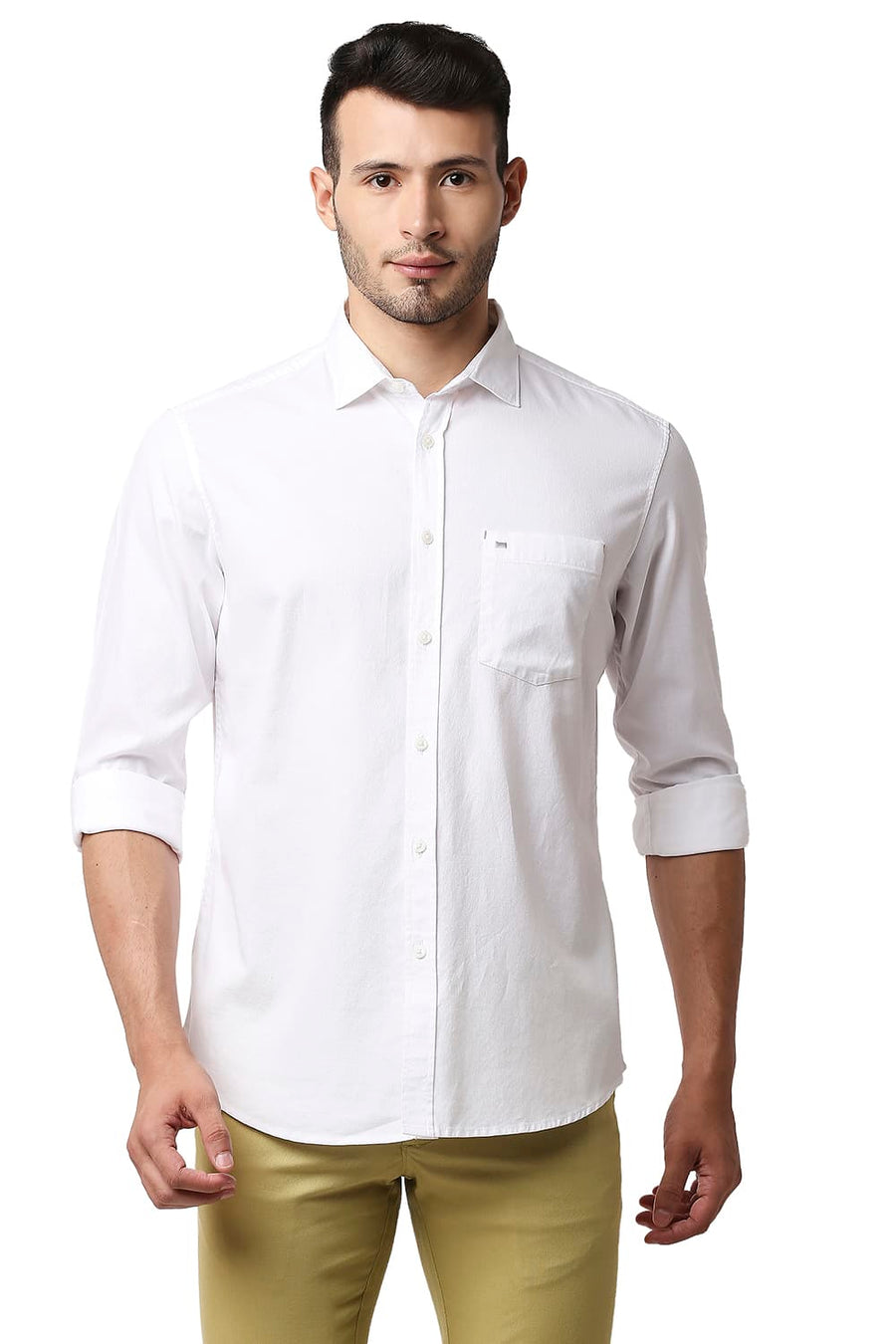 BASICS SLIM FIT LUCENT WHITE COTTON CREPE SHIRT