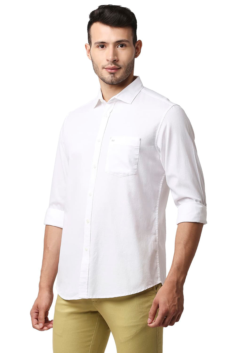BASICS SLIM FIT LUCENT WHITE COTTON CREPE SHIRT