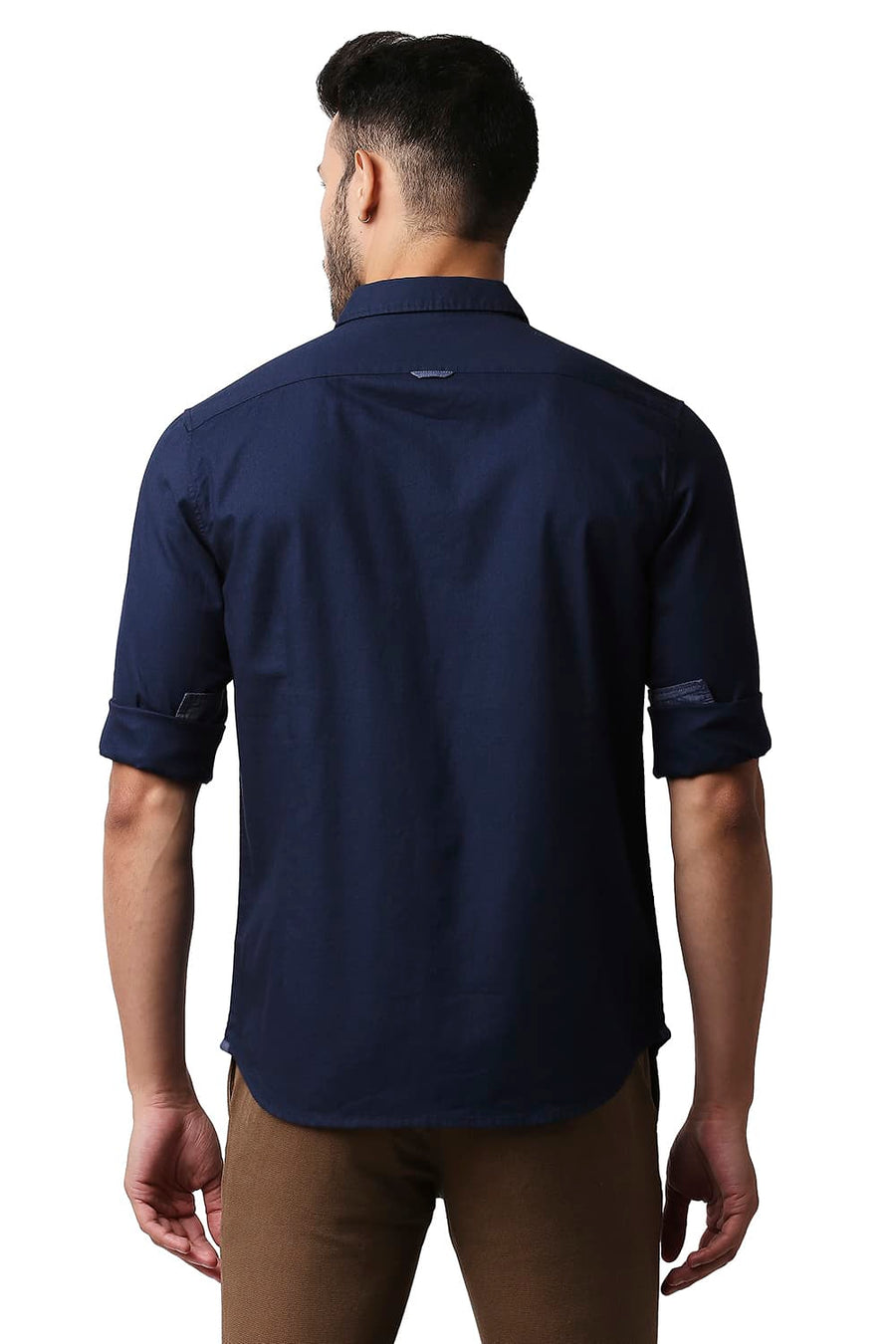 BASICS SLIM FIT SEAPORT NAVY COTTON CREPE SHIRT