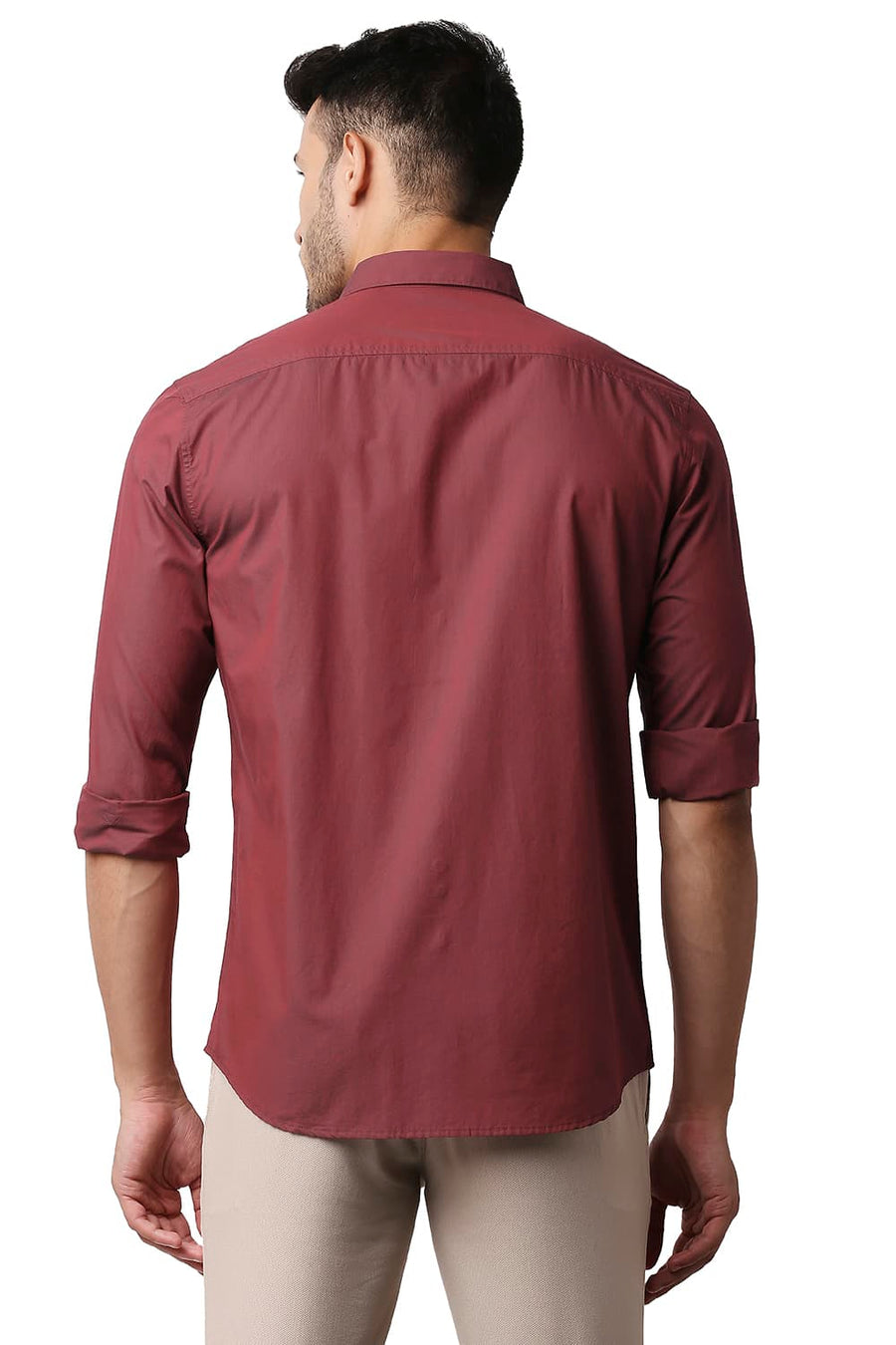 BASICS SLIM FIT URBAN RED COTTON TWO TONE CHAMBRAY SHIRT