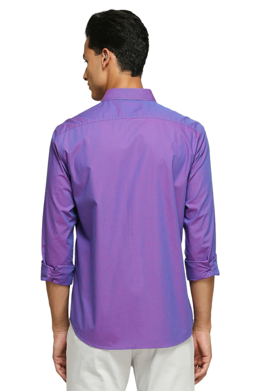 BASICS SLIM FIT GRAPE PURPLE COTTON TWO TONE CHAMBRAY SHIRT