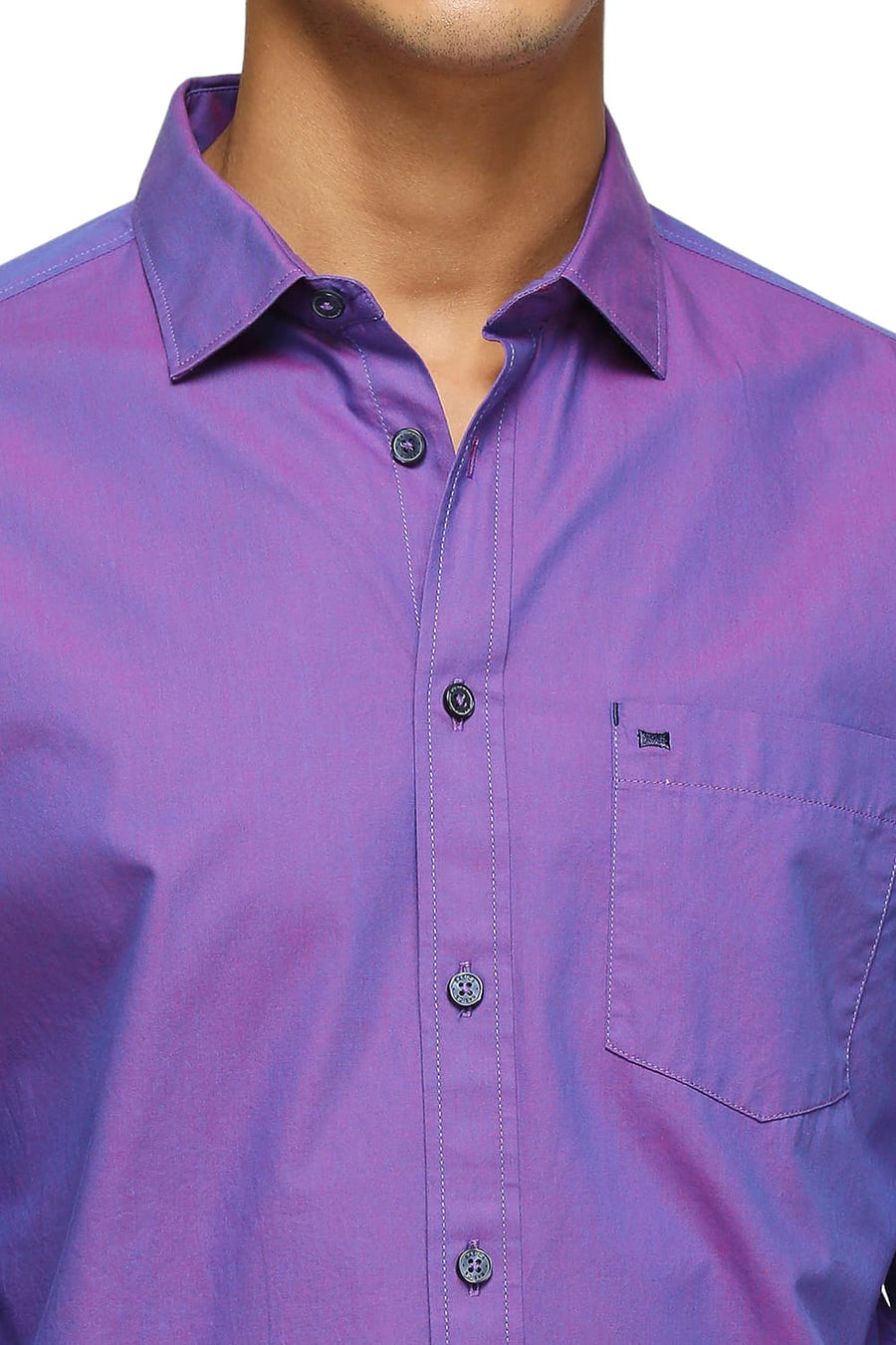 BASICS SLIM FIT GRAPE PURPLE COTTON TWO TONE CHAMBRAY SHIRT