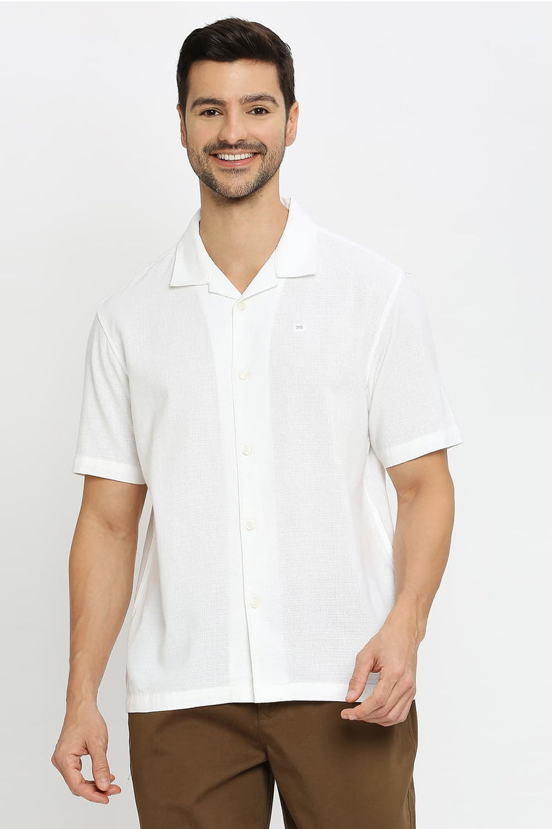 BASICS RELAXED FIT COTTON HOPSACK DOBBY SHIRT