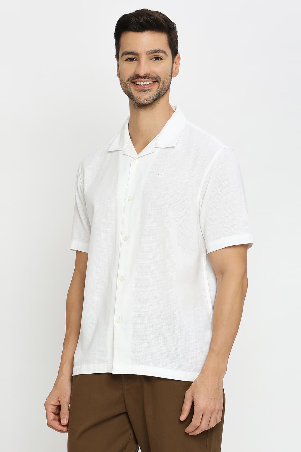 BASICS RELAXED FIT COTTON HOPSACK DOBBY HALFSLEEVES SHIRT