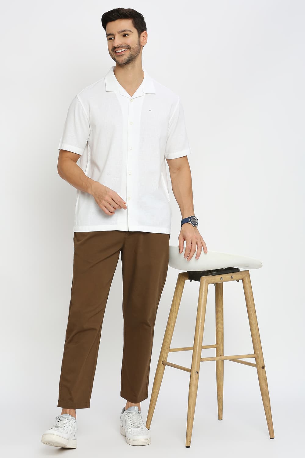 Relaxed Fit Cotton Hopsack Dobby Halfsleeves Shirt