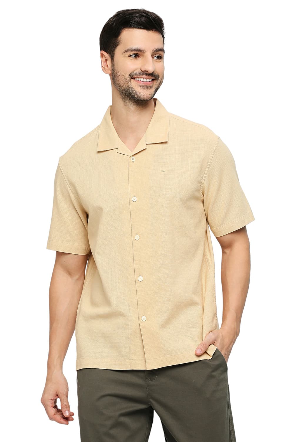 BASICS RELAXED FIT COTTON HOPSACK DOBBY HALFSLEEVES SHIRT