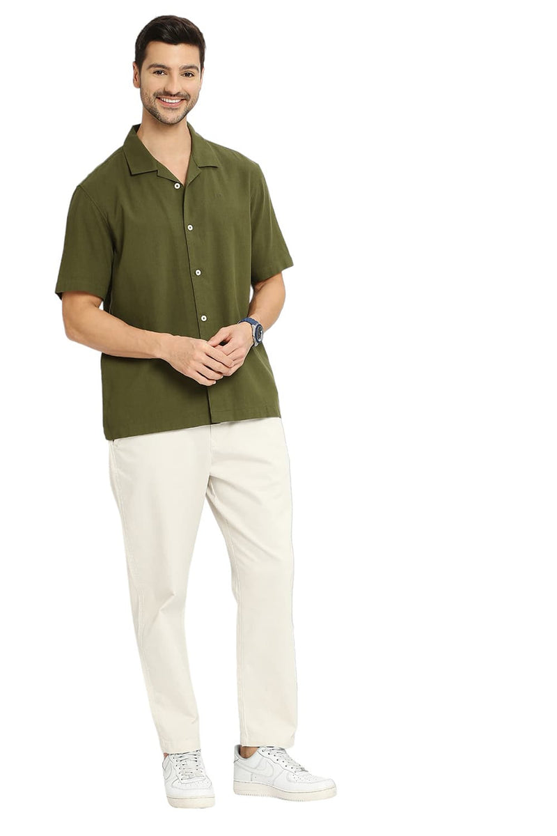 BASICS RELAXED FIT COTTON HOPSACK DOBBY HALFSLEEVES SHIRT