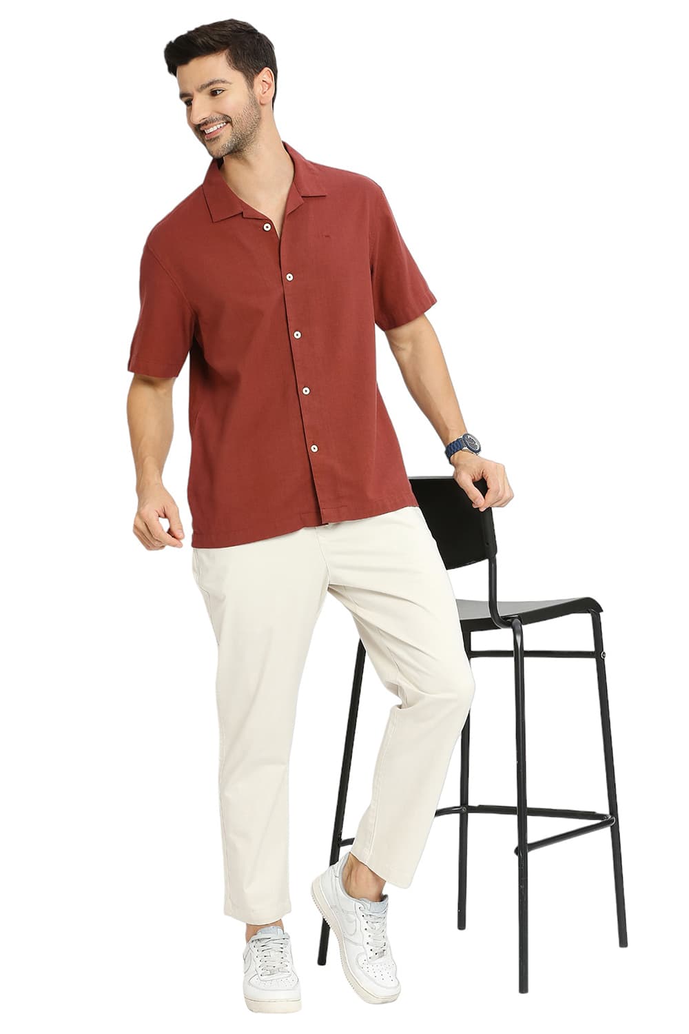 BASICS RELAXED FIT COTTON HOPSACK DOBBY HALFSLEEVES SHIRT