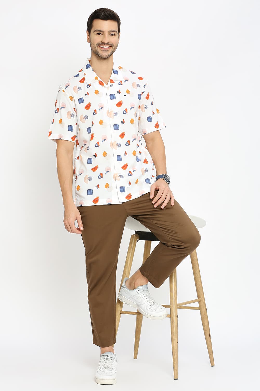 Relaxed Fit Cotton Viscose Digital Printed Halfsleeves Shirt