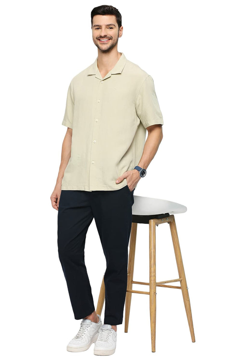 BASICS RELAXED FIT VISCOSE LINEN HALFSLEEVES SHIRT