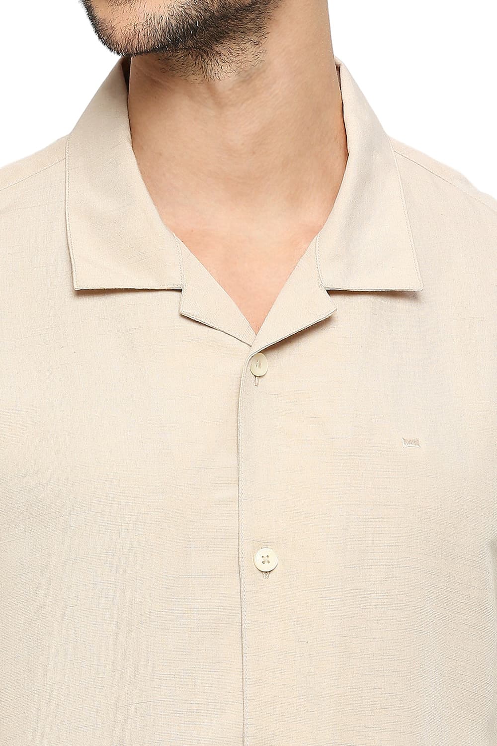 BASICS RELAXED FIT VISCOSE LINEN HALFSLEEVES SHIRT