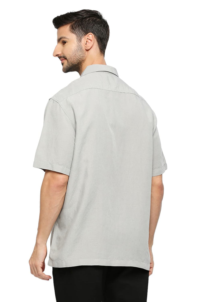 BASICS RELAXED FIT VISCOSE LINEN HALFSLEEVES SHIRT