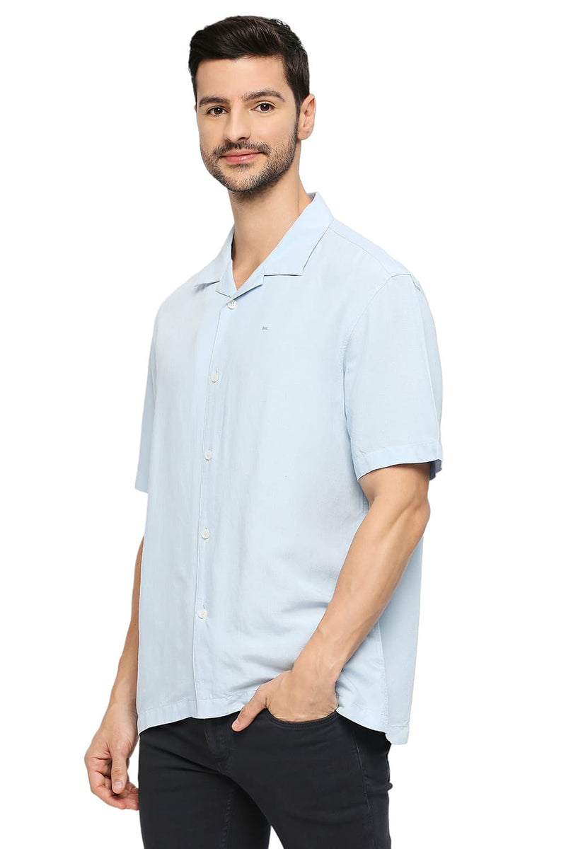 BASICS RELAXED FIT VISCOSE LINEN HALFSLEEVES SHIRT