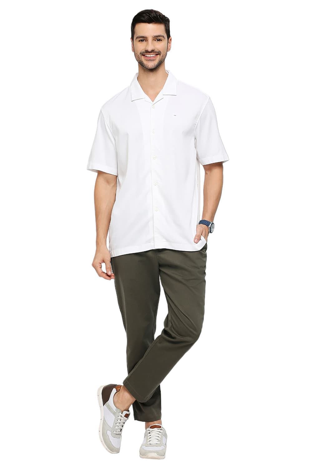 BASICS RELAXED FIT TENCEL POLYESTER STRETCH DOBBY HALFSLEEVES SHIRT