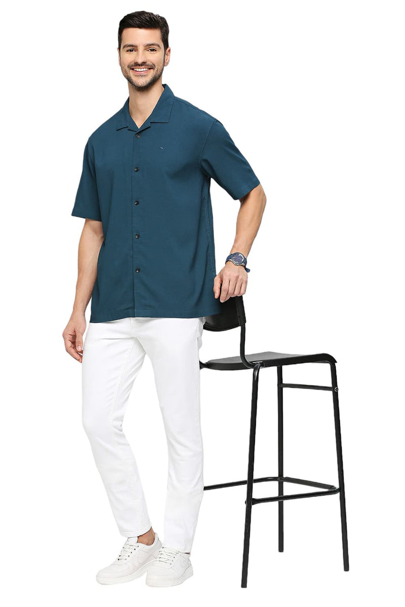 BASICS RELAXED FIT TENCEL POLYESTER STRETCH DOBBY HALFSLEEVES SHIRT