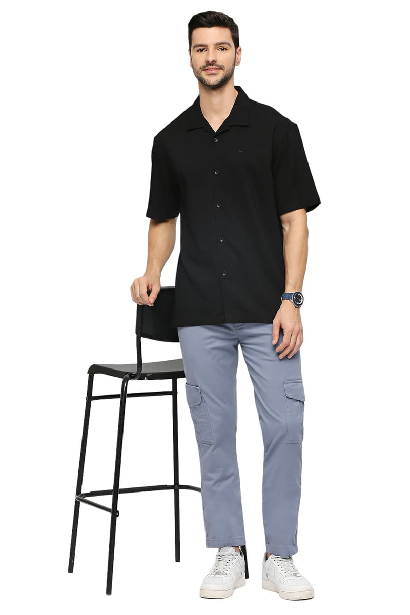 BASICS RELAXED FIT TENCEL POLYESTER STRETCH DOBBY HALFSLEEVES SHIRT