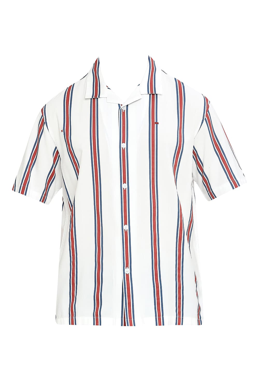 BASICS RELAXED FIT COTTON VISCOSE STRIPE HALFSLEEVES SHIRT