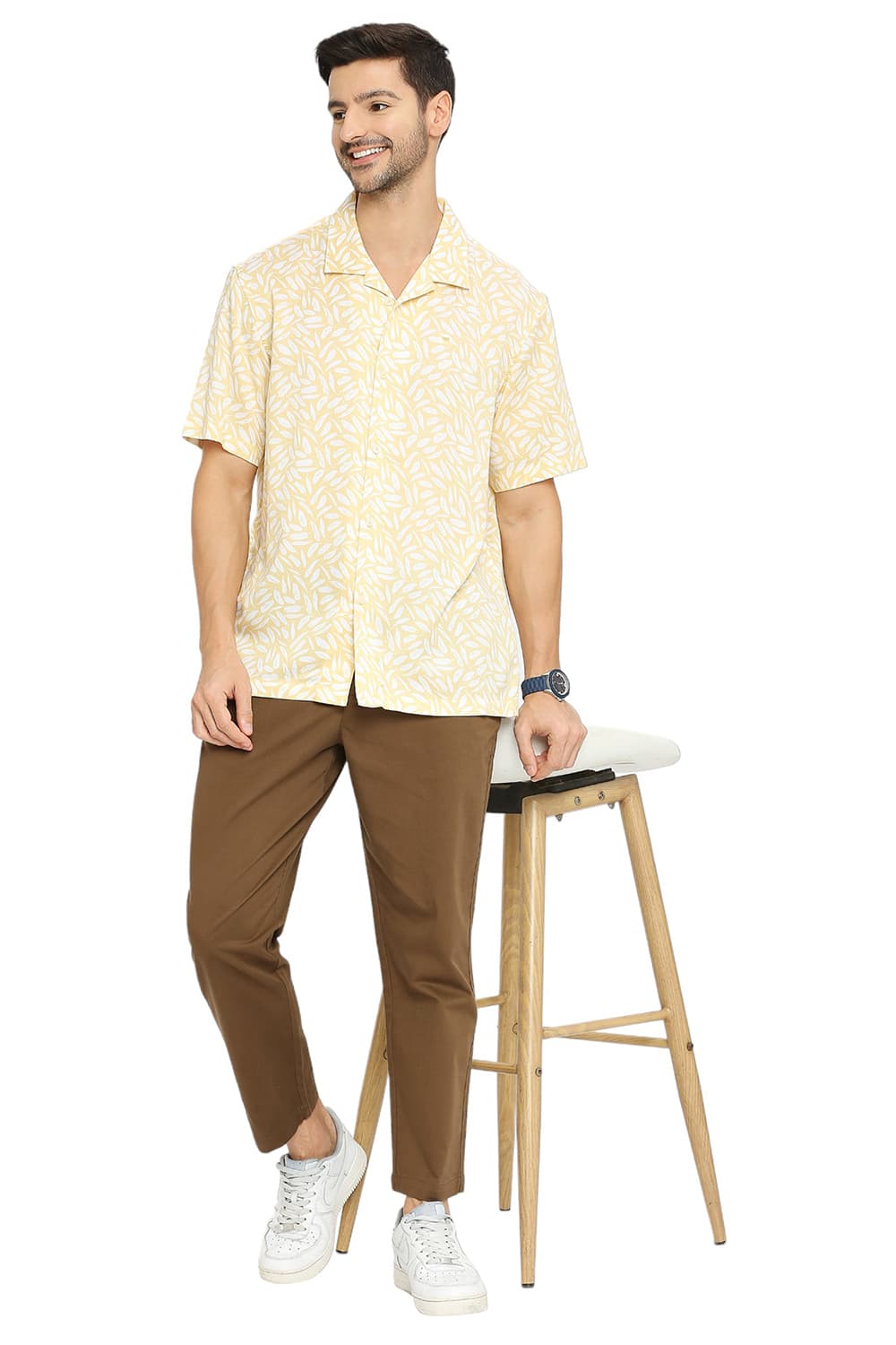 BASICS RELAXED FIT TENCEL PRINTED HALFSLEEVES SHIRT