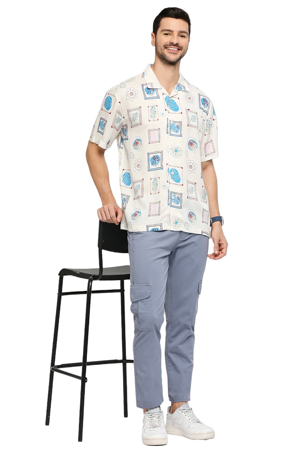 BASICS RELAXED FIT TENCEL PRINTED HALFSLEEVES SHIRT