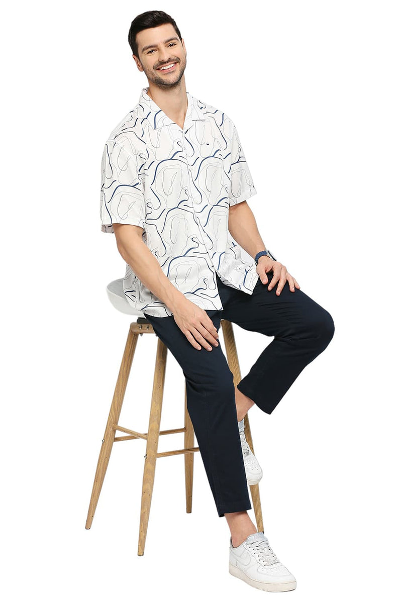 BASICS RELAXED FIT TENCEL PRINTED HALFSLEEVES SHIRT