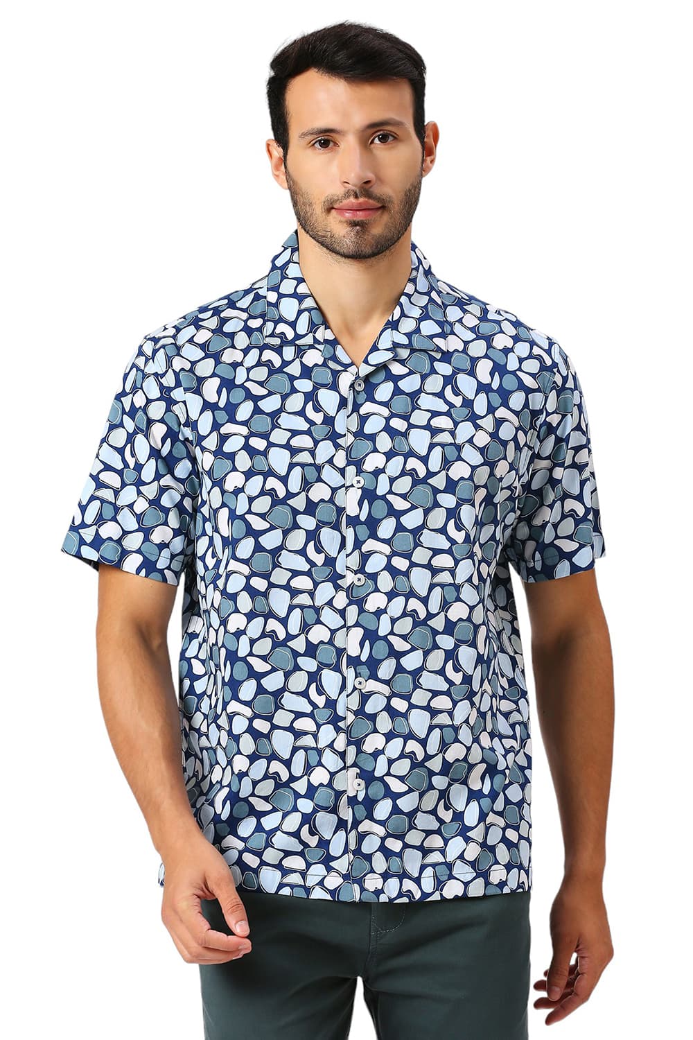 RELAXED FIT COTTON VISCOSE TWILL PRINTED SHIRT