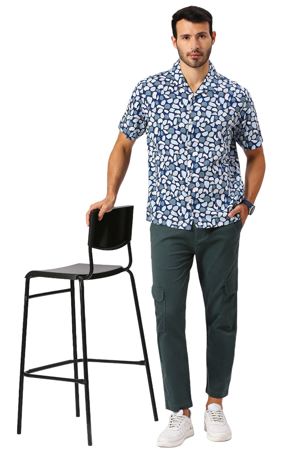 RELAXED FIT COTTON VISCOSE TWILL PRINTED HALFSLEEVES SHIRT