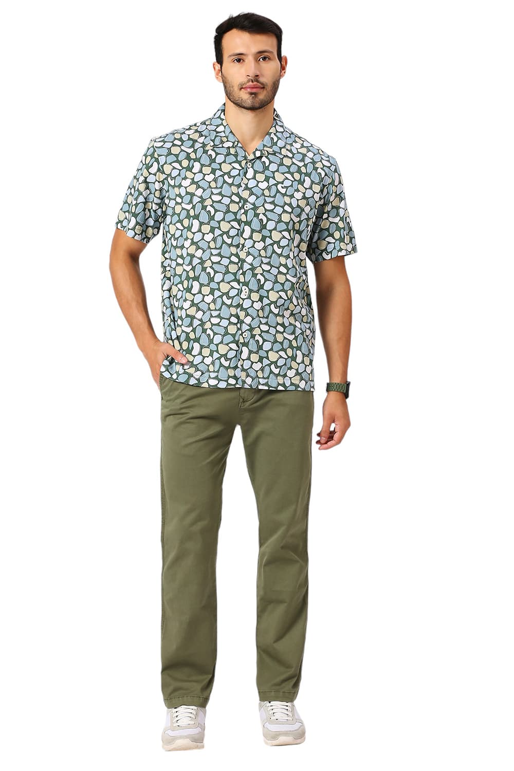 RELAXED FIT COTTON VISCOSE TWILL PRINTED HALFSLEEVES SHIRT