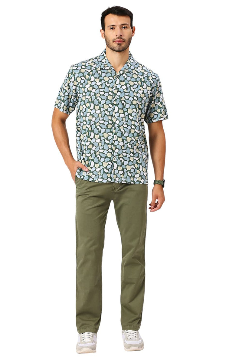 RELAXED FIT COTTON VISCOSE TWILL PRINTED HALFSLEEVES SHIRT