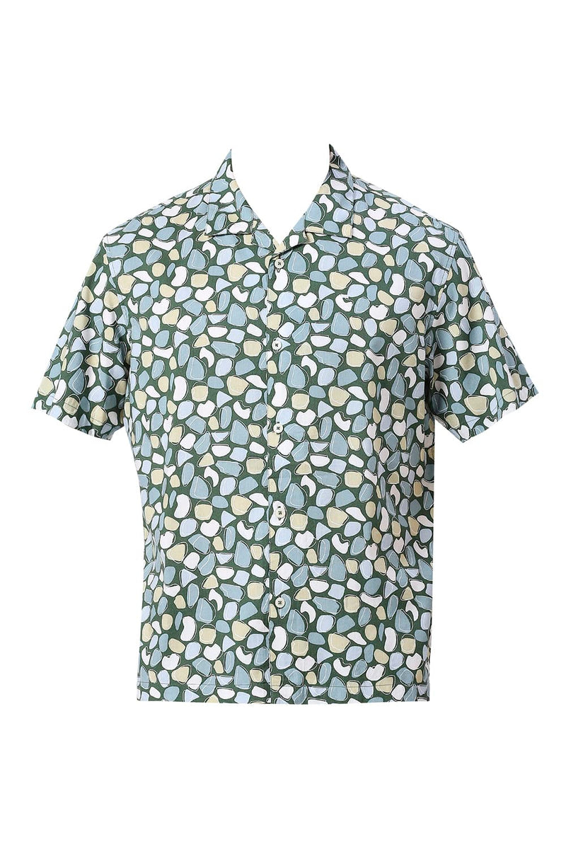 RELAXED FIT COTTON VISCOSE TWILL PRINTED HALFSLEEVES SHIRT
