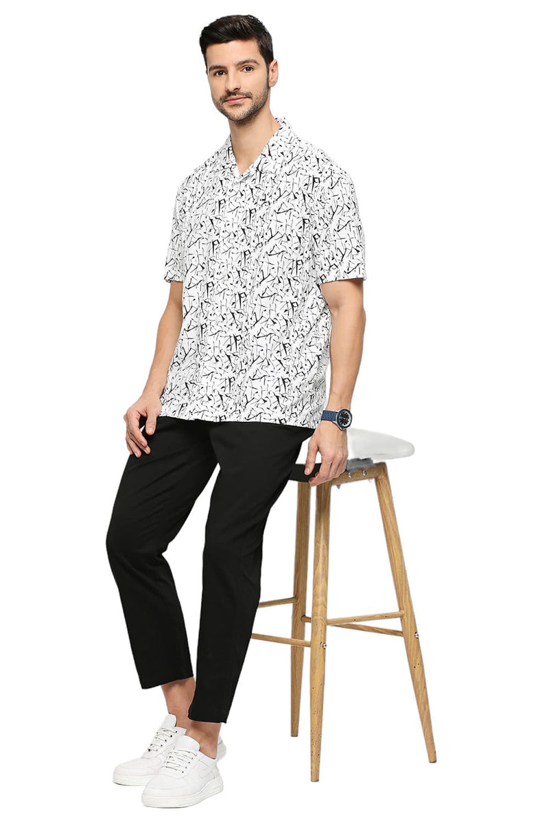 BASICS RELAXED FIT COTTON VISCOSE PRINTED HALFSLEEVES SHIRT