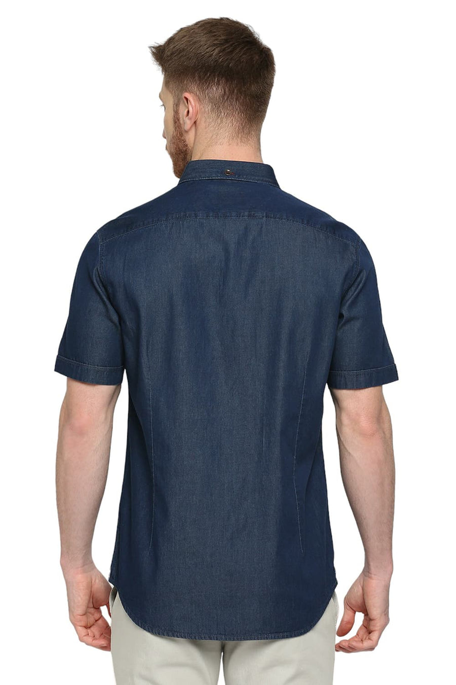 BASICS SLIM FIT GALAXY BLUE COTTON INDIGO SHIRT
