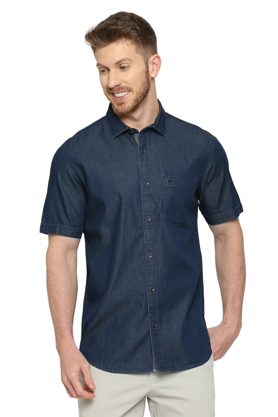 BASICS SLIM FIT GALAXY BLUE COTTON INDIGO SHIRT