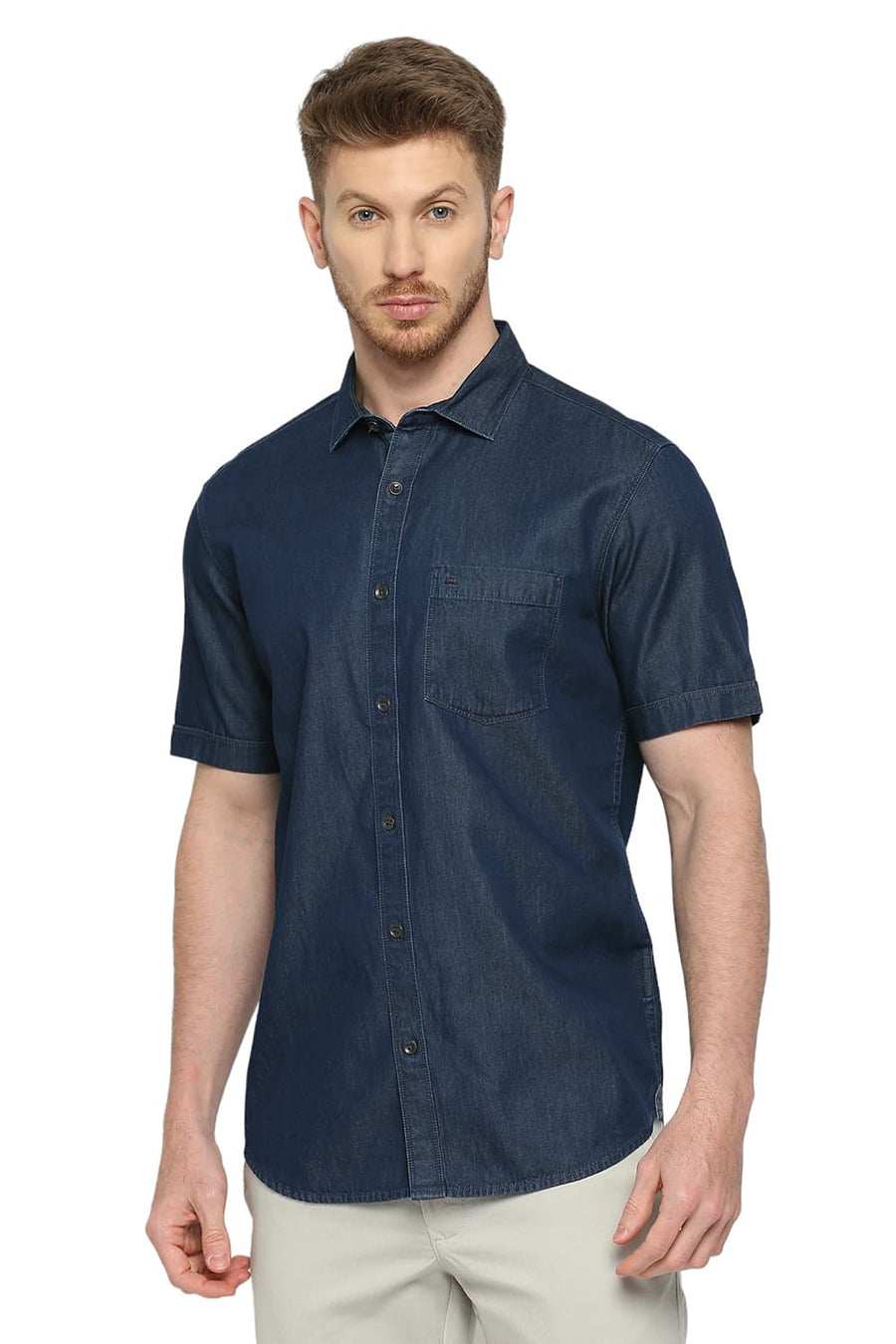 BASICS SLIM FIT GALAXY BLUE COTTON INDIGO SHIRT