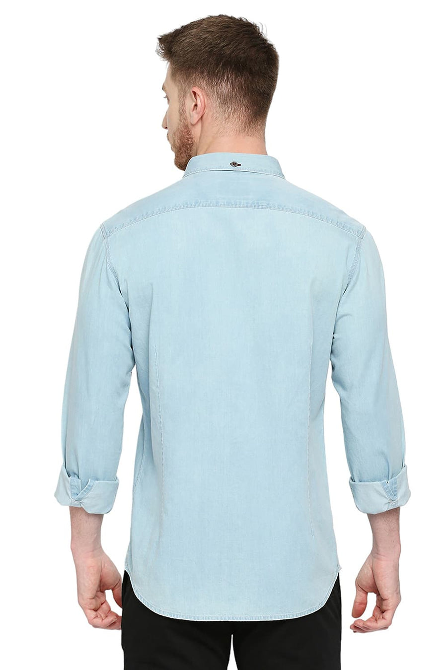 BASICS SLIM FIT BEACON ICE BLUE COTTON INDIGO SHIRT