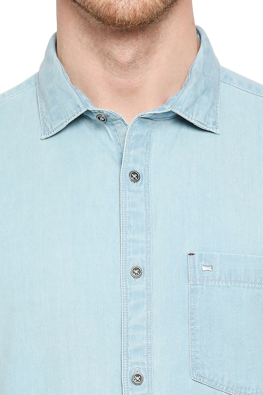 BASICS SLIM FIT BEACON ICE BLUE COTTON INDIGO SHIRT