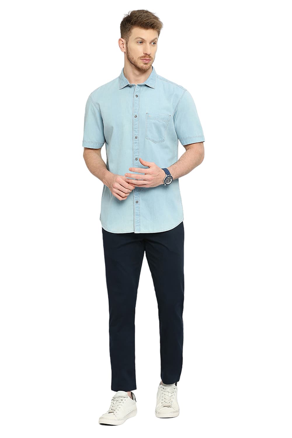 BASICS SLIM FIT COTTON HALFSLEEVES SHIRT