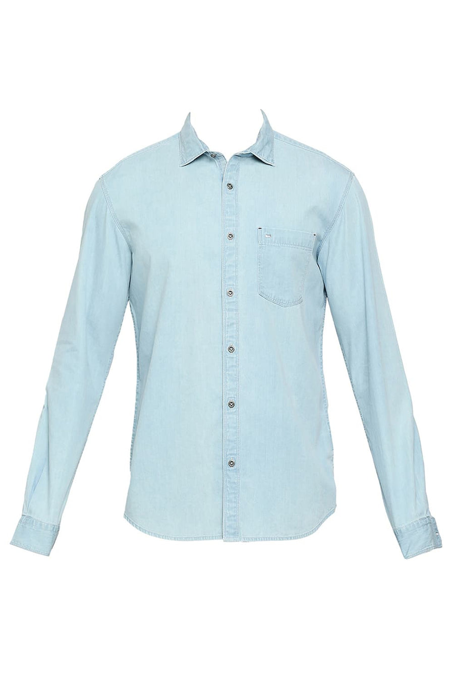 BASICS SLIM FIT BEACON ICE BLUE COTTON INDIGO SHIRT