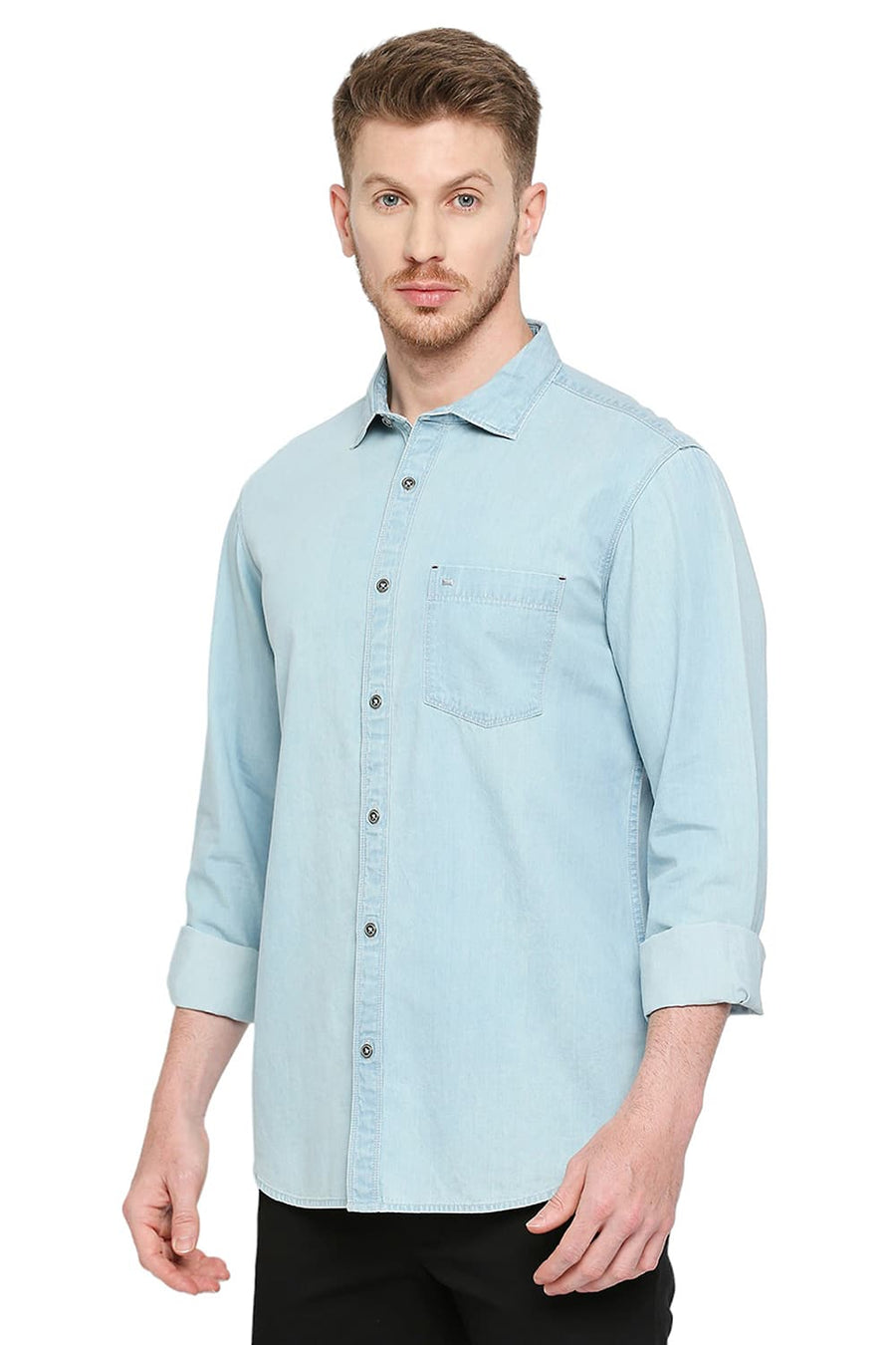 BASICS SLIM FIT BEACON ICE BLUE COTTON INDIGO SHIRT
