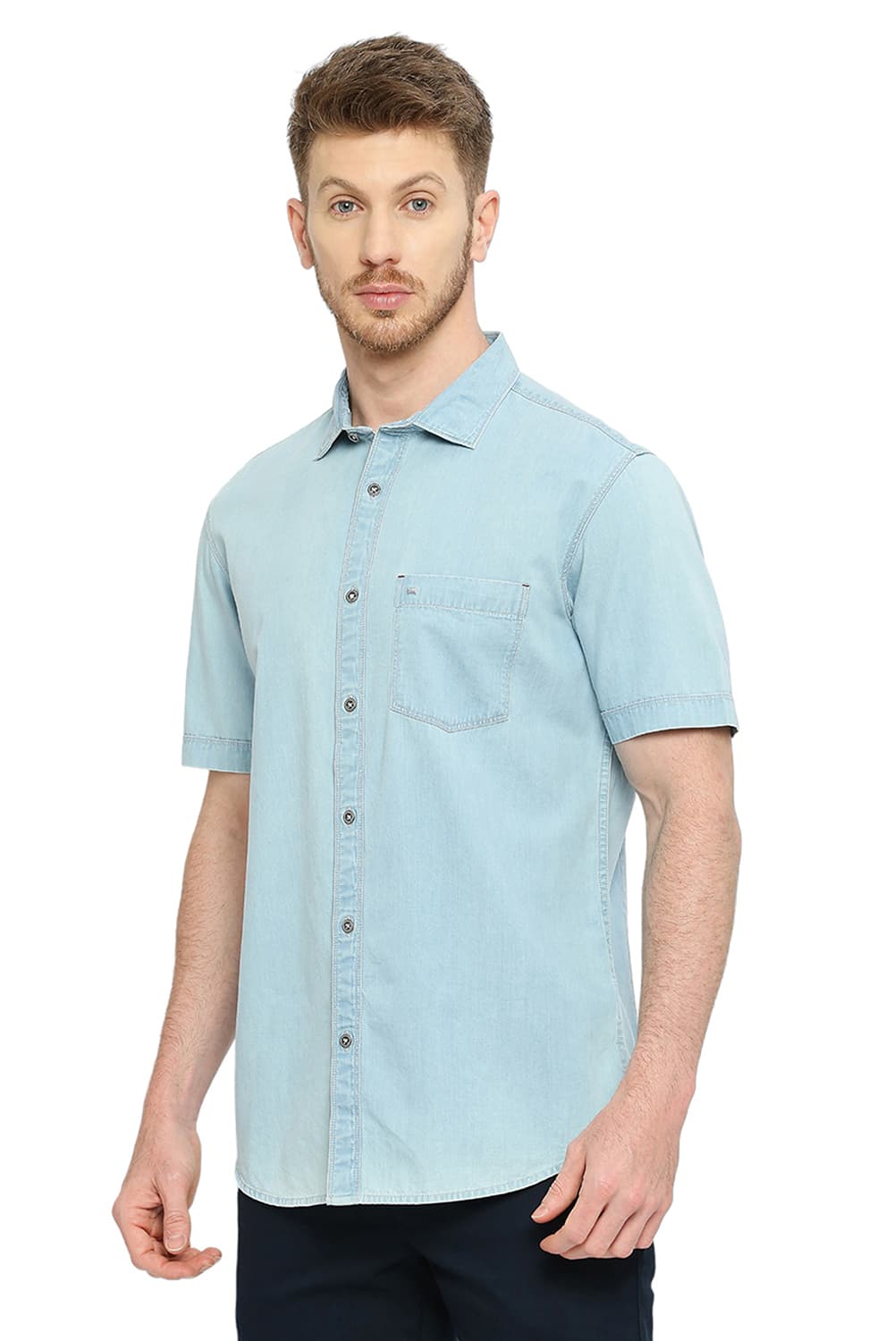 BASICS SLIM FIT COTTON HALFSLEEVES SHIRT