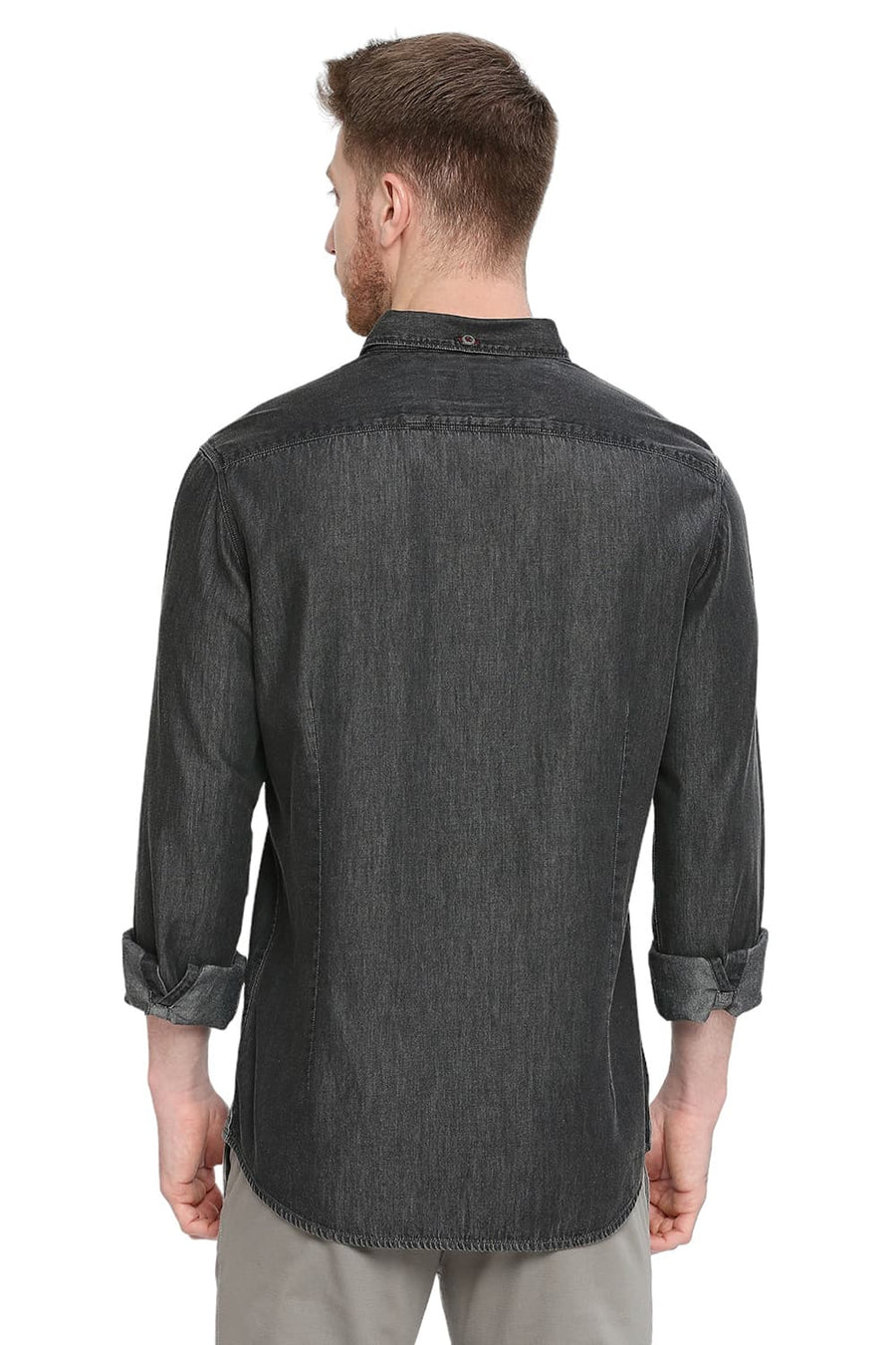BASICS SLIM FIT ECLIPSE BLACK COTTON SULPHUR SHIRT