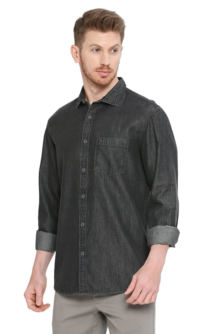 BASICS SLIM FIT ECLIPSE BLACK COTTON SULPHUR SHIRT