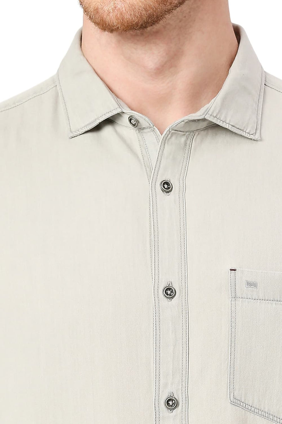 BASICS SLIM FIT BRISTOL GREY COTTON SULPHUR SHIRT