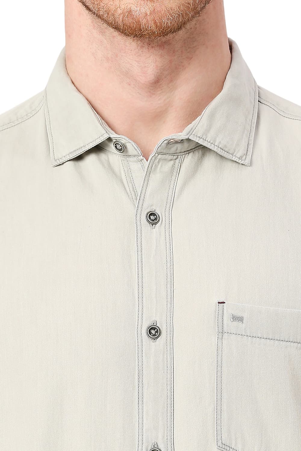 BASICS SLIM FIT COTTON HALFSLEEVES SHIRT