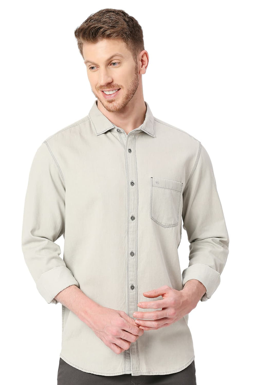 BASICS SLIM FIT BRISTOL GREY COTTON SULPHUR SHIRT