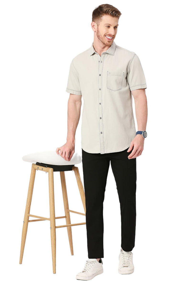 BASICS SLIM FIT COTTON HALFSLEEVES SHIRT